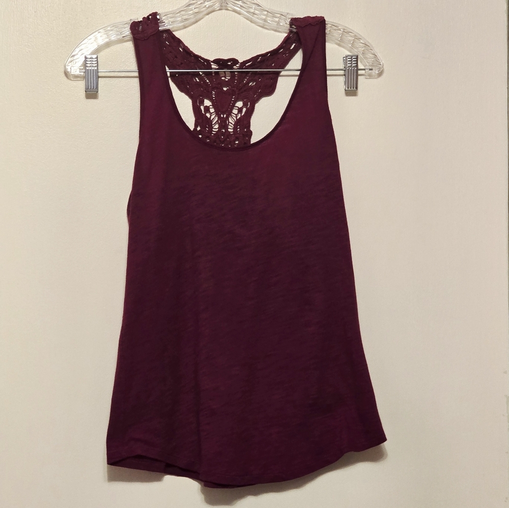 Express Women's Crochet Racerback Tank. Burgundy Size XS